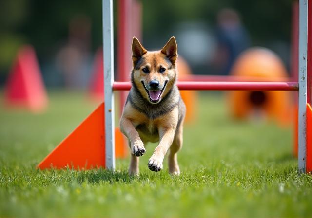 Dog navigating through an agility course