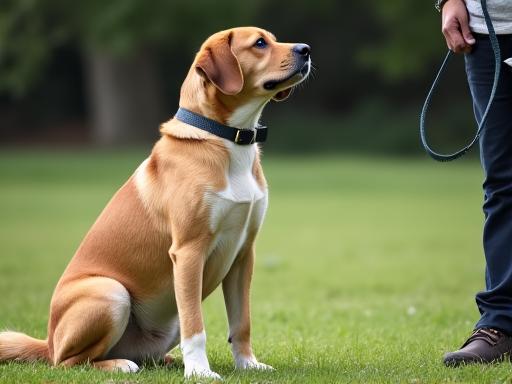 Dog sitting obediently during a training session