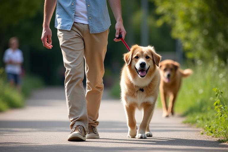 Reactive dog walking calmly on a lead during training