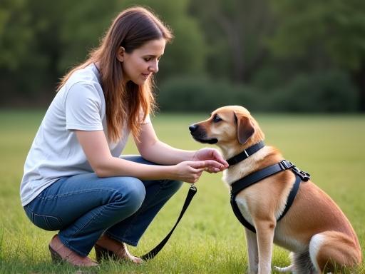 Trainer guiding a reactive dog using positive reinforcement